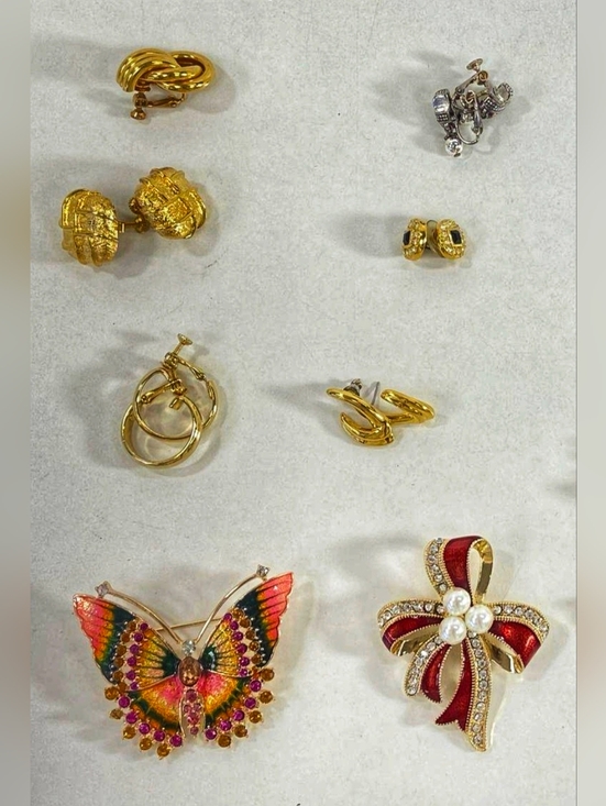 Napier Jewelry - Napier Multicolor Butterfly Brooch & Red Ribbon Bow Pin Clip Earrings Lot